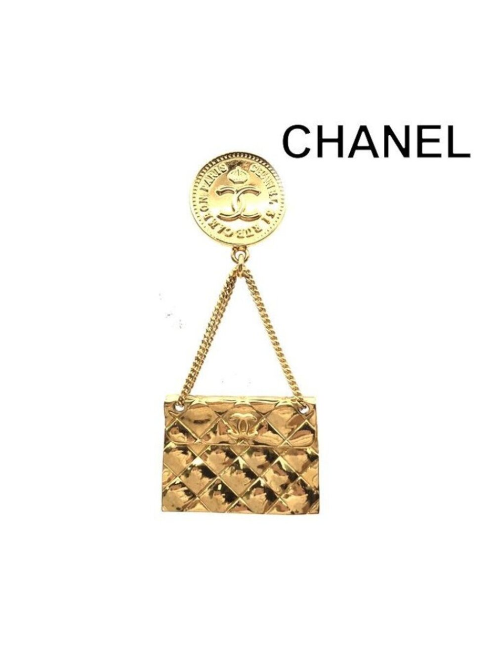 Chanel Quilted CC Logo Bag Shape Brooch